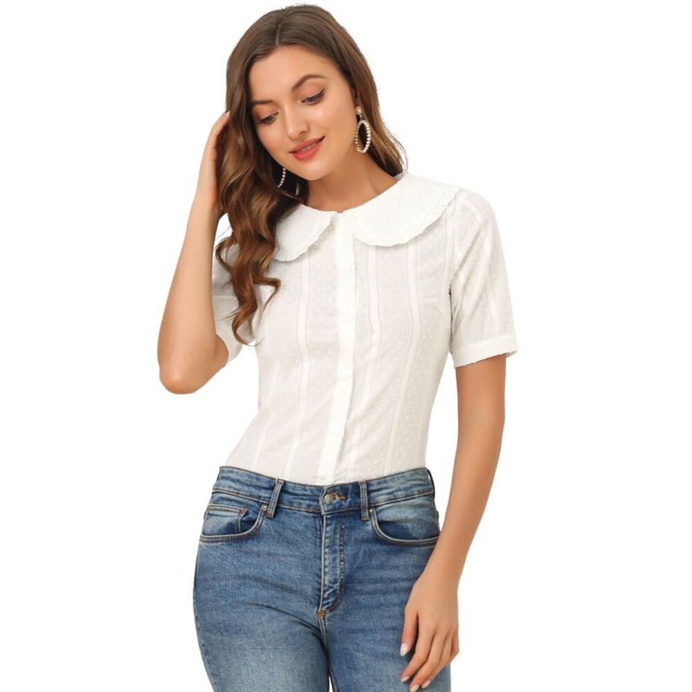 Allegra K Elegant White Blouse with Classic Collar